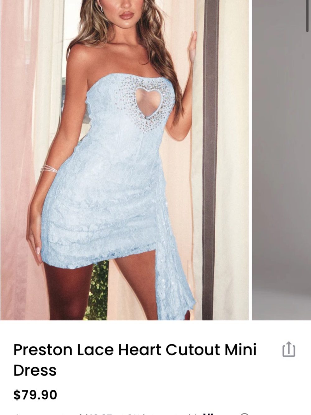 Lace Heart Cutout Mini Dress - Light Blue - Picture 1 of 1